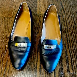 Authentic Black Hermes Kelly loafers with silver buckle